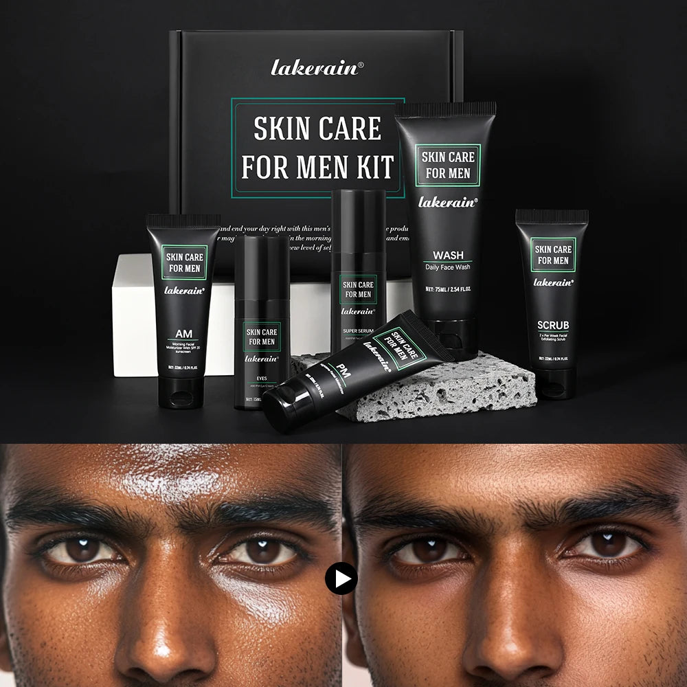 Skin Care Set for Men Essential Routine Daily Face Wash Facial Scrub Moisturizer SPF Night Cream Hydrated Skin Gifts For Men Ski