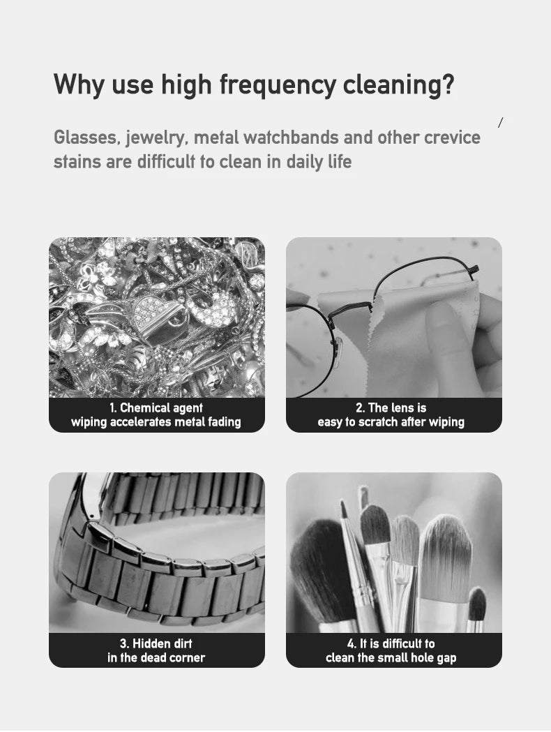 Ultrasonic Cleaning Machine Vibration Cleanser Wash Cleaner Jewelry Glasses Cleaner Watch Cleaning Makeup Brush Cleaning Tool