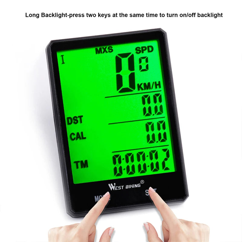 WEST BIKING Bike Compuer Stopwatch IPX6 Waterproof 2.8In Cycling Speedometer Wireless Multifuction 2 Backlight Modes Odometer