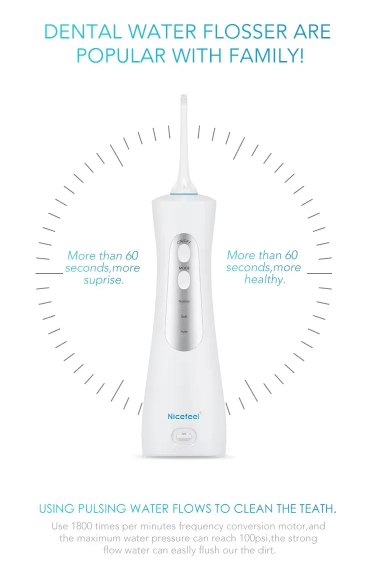 Cordless Teeth cleaning Water Dental Flosser Travel Oral Irrigator USB Rechargeable IPX7 Mouth Washing Machine Tooth Cleaner