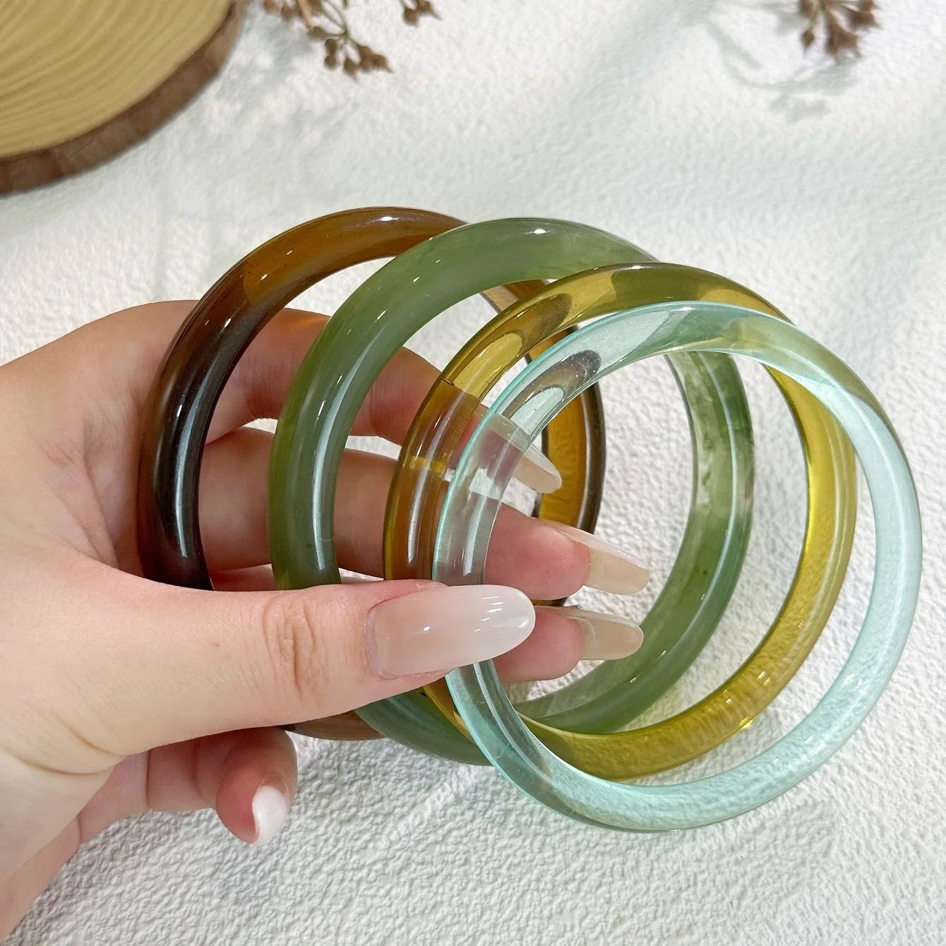 4-Piece-Set Resin Texture Acrylic Bangle Suit for Women Simple Versatile Opening Smudging Bangles Light Luxury Fashion Jewelry