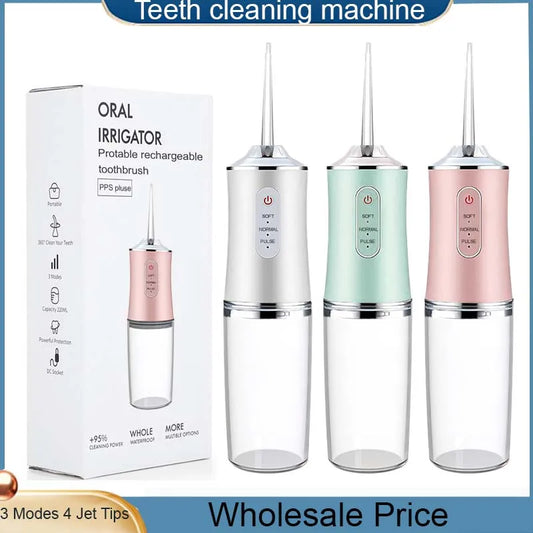 Portable Cordless Teeth cleaning machine Travel Oral Irrigator USB Rechargeable 3 Modes 4 Jet Tips IPX7 Mouth Washing Machine