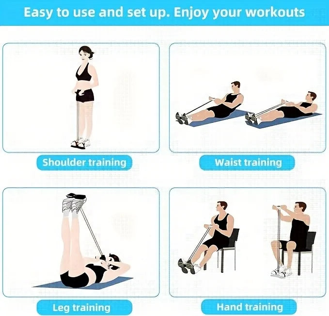 Pedal Resistance Band, Home Fitness Pull Rope/Sit-Up Aid, Four-Tube Elastic Band, Portable Pilates & Yoga Training Equipment