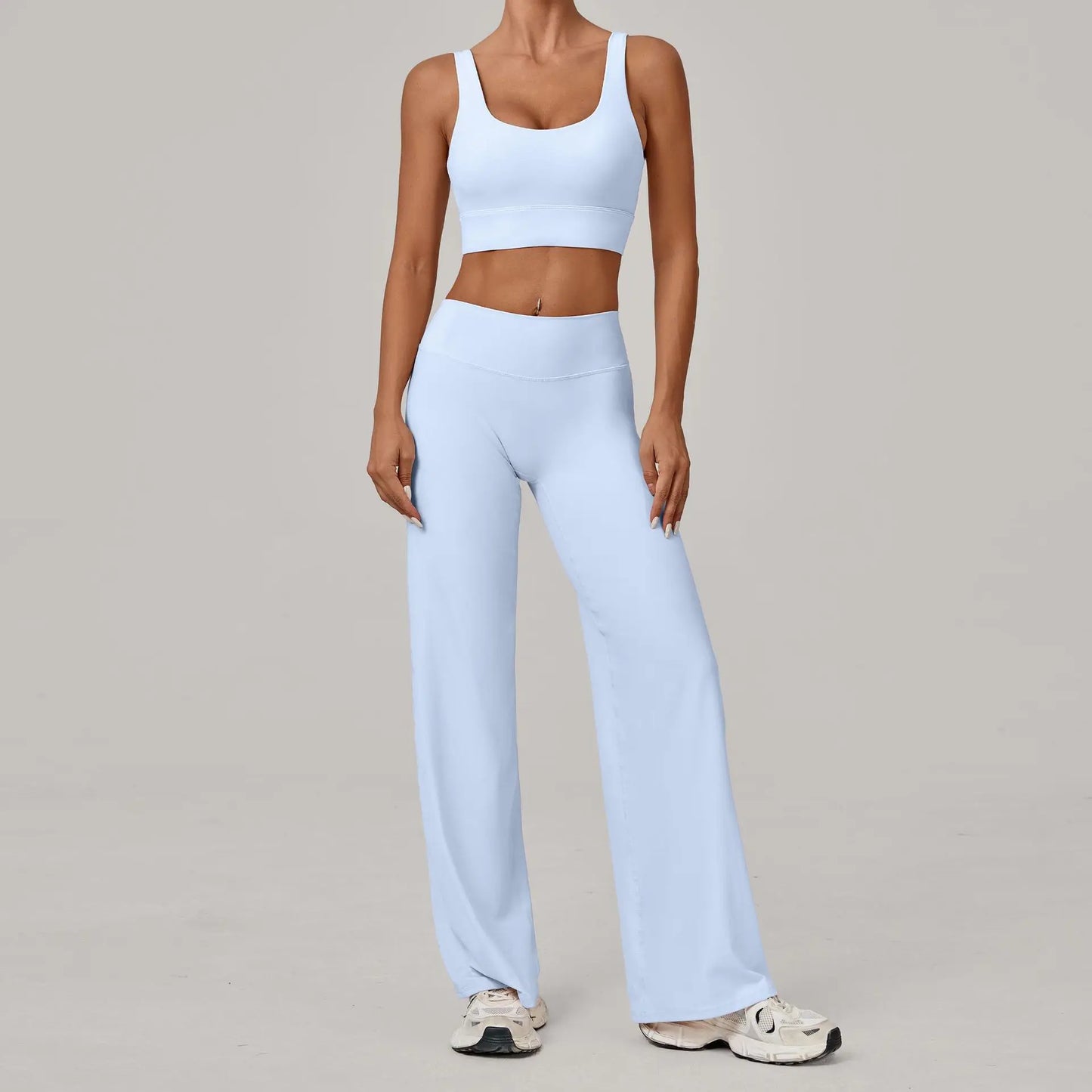 New Women Yoga Set Double Strap Bra Straight Leg Pants Quick Dry Gym Fitness Workout Clothes Outdoor Running Sports Set