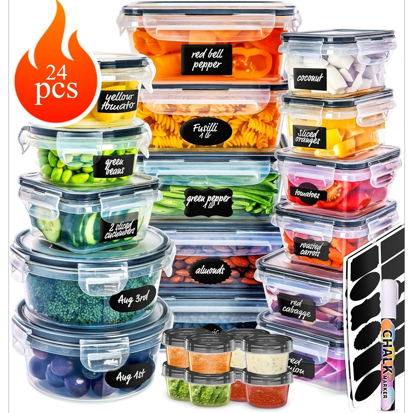 12/16/24pcs Reusable Food Storage Container with Lid, Sealed Plastic Box, Suitable for Kitchen Storage/Picnic/Camping and Office