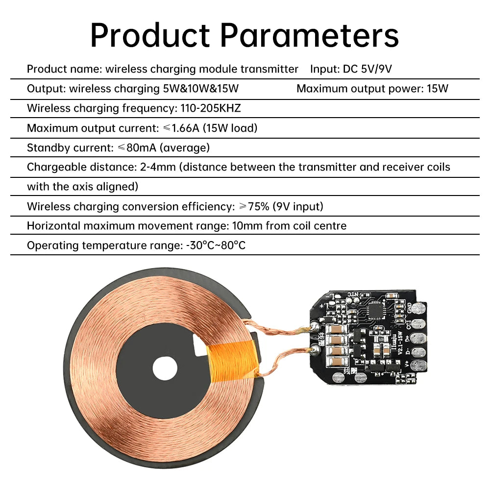 15W Wireless Charging Module Transmitter PCBA Wireless Charger Motherboard Magnetic Wireless Charging Motherboard + Coil