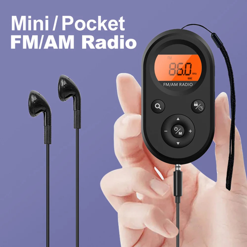 Portable Pocket Radio, Rechargeable AM/FM Radio with Long Battery Life, Stereo Earphone, Sleep Timer, Small Digital Transistor