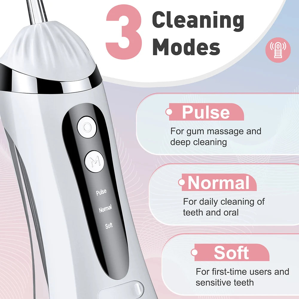 Cordless Oral Irrigator Portable 3 Cleaning Modes Waterproof  Dental Cleaner with 4 Nozzles for Gum Cleaning Dental Floss Device