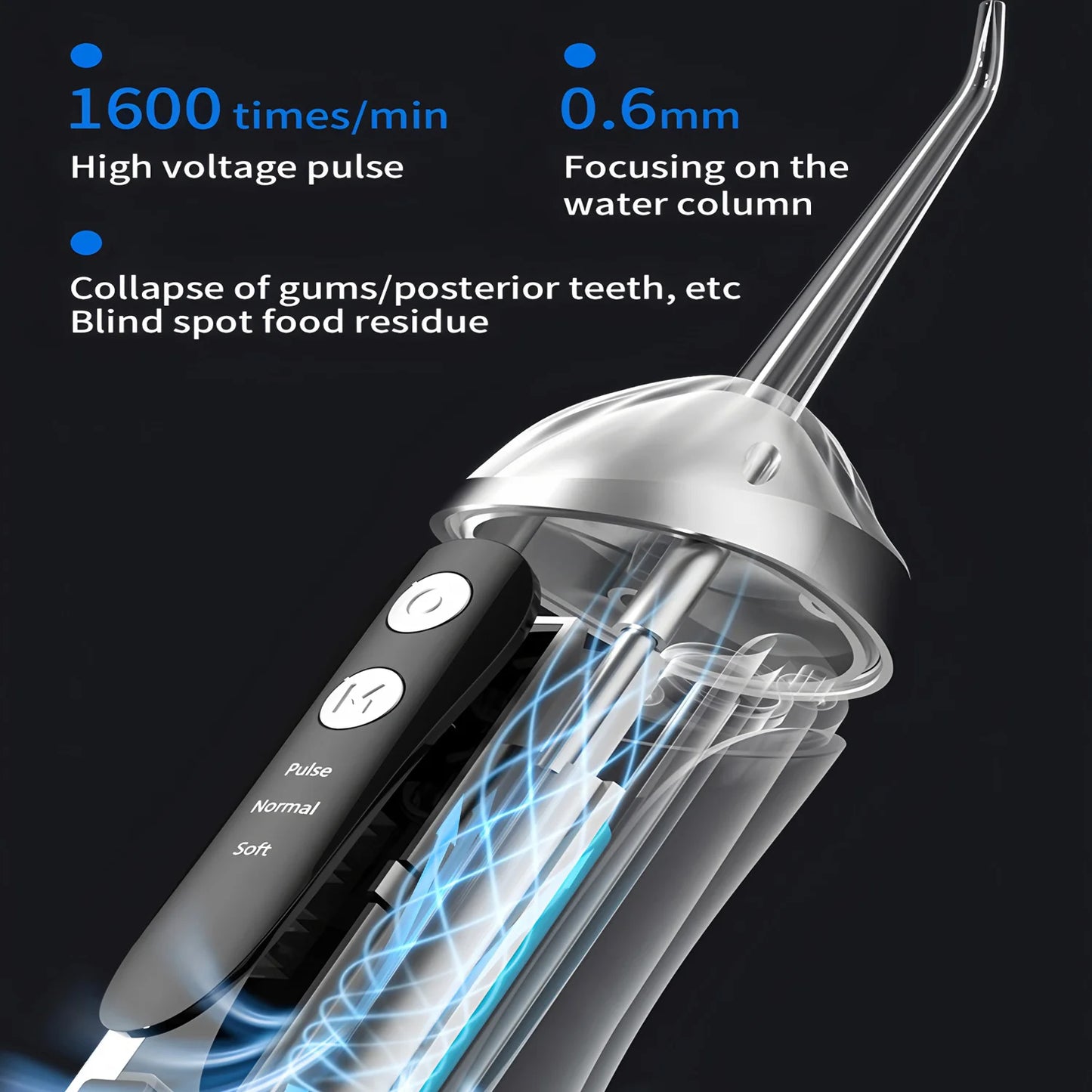 A16 Portable Cordless Water Flosser 3 Cleaning Modes Waterproof Rechargeable 4 Nozzles Dental Cleaner for Gum Health
