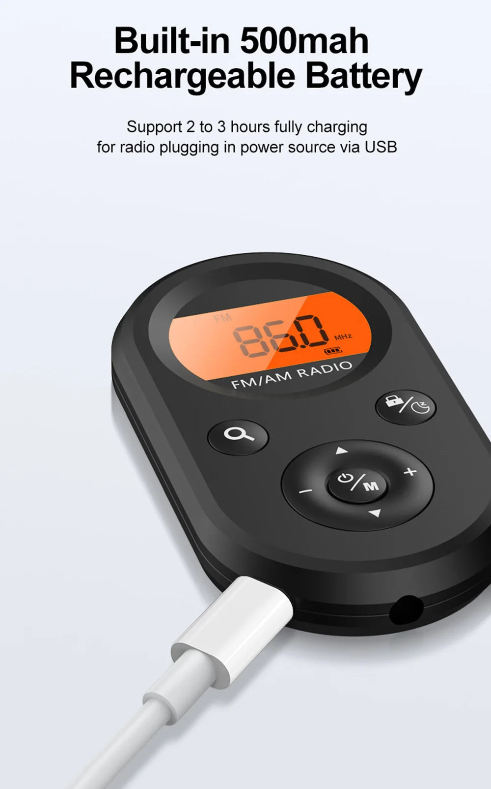 Portable Pocket Radio, Rechargeable AM/FM Radio with Long Battery Life, Stereo Earphone, Sleep Timer, Small Digital Transistor