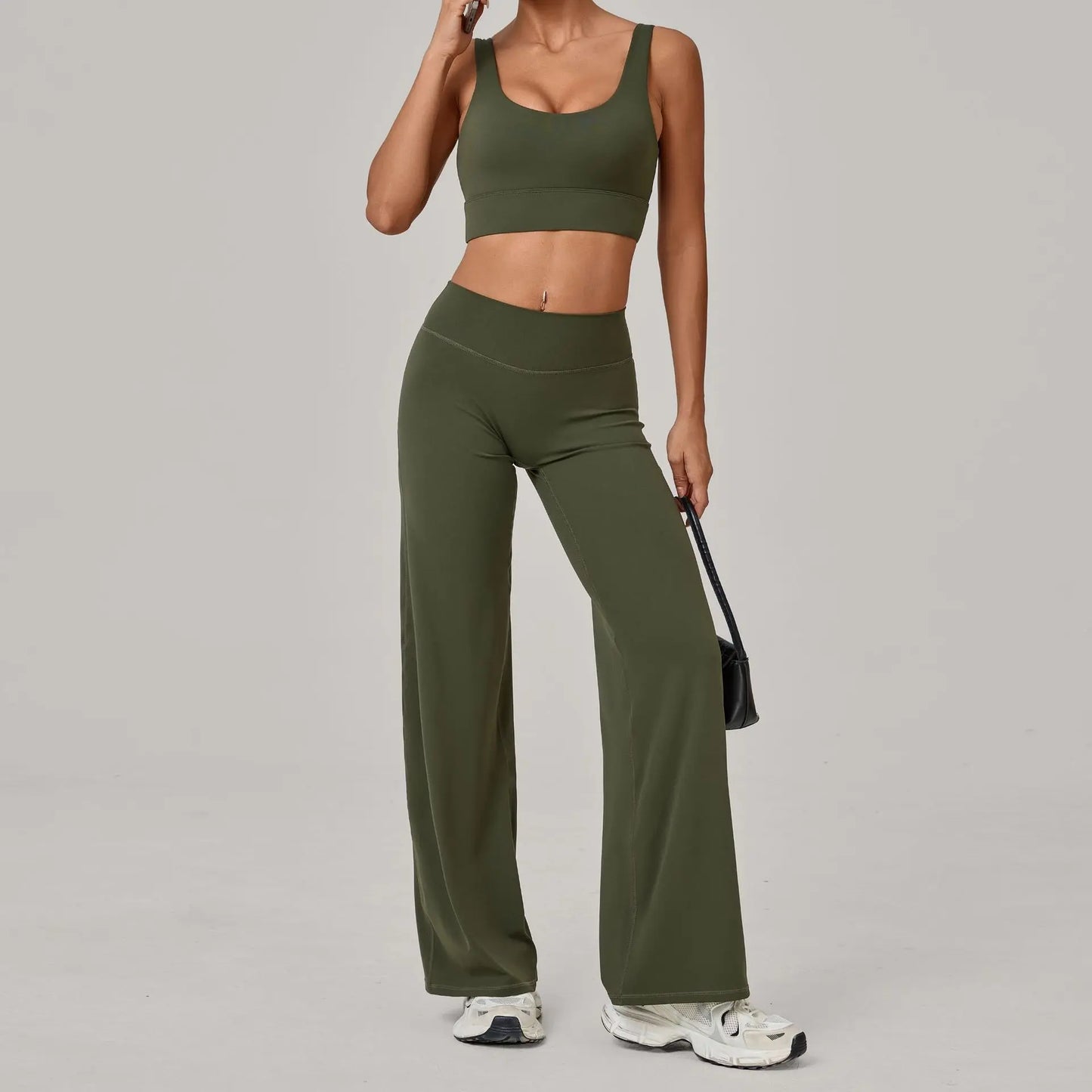 New Women Yoga Set Double Strap Bra Straight Leg Pants Quick Dry Gym Fitness Workout Clothes Outdoor Running Sports Set