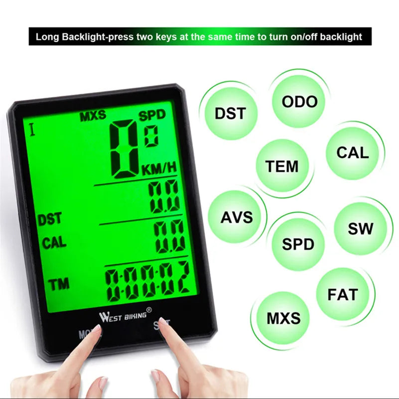 WEST BIKING Bike Compuer Stopwatch IPX6 Waterproof 2.8In Cycling Speedometer Wireless Multifuction 2 Backlight Modes Odometer