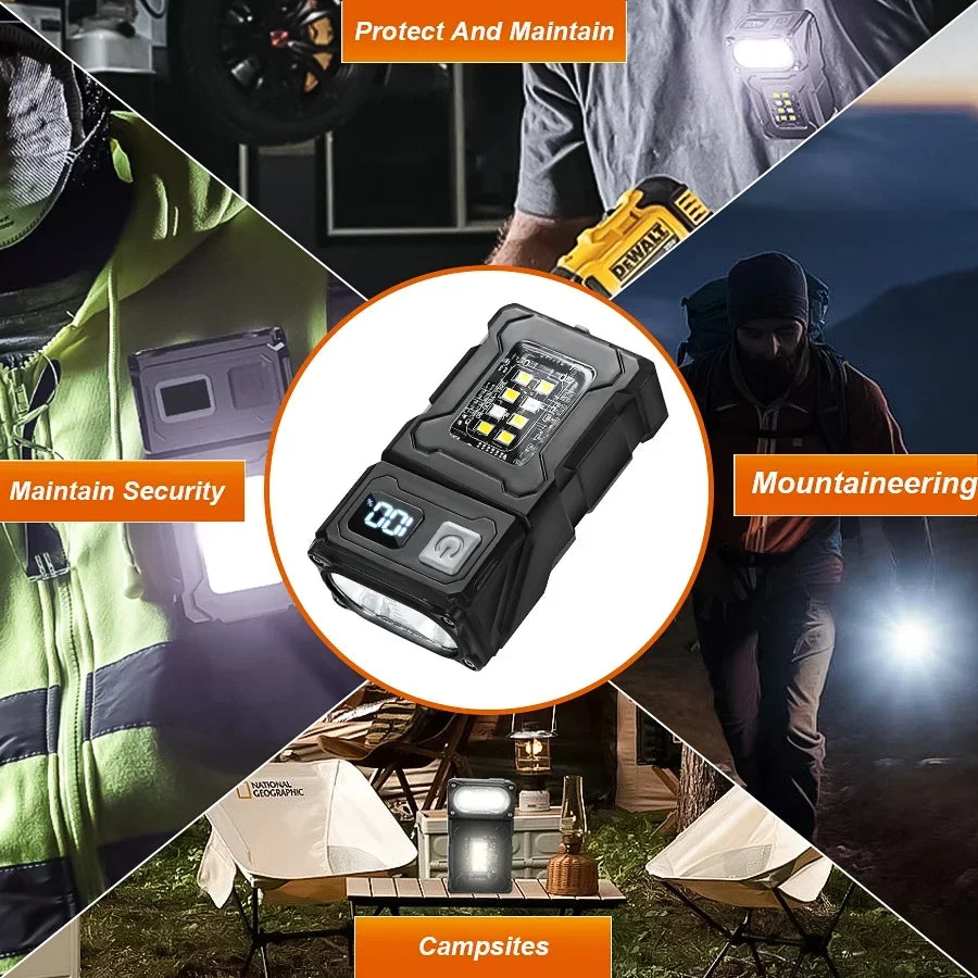 Portable LED COB Flashlight Rechargable Lantern Portable Side COB Torch with Hat Clip Torch for Outdoor Camping Emergency Lamp