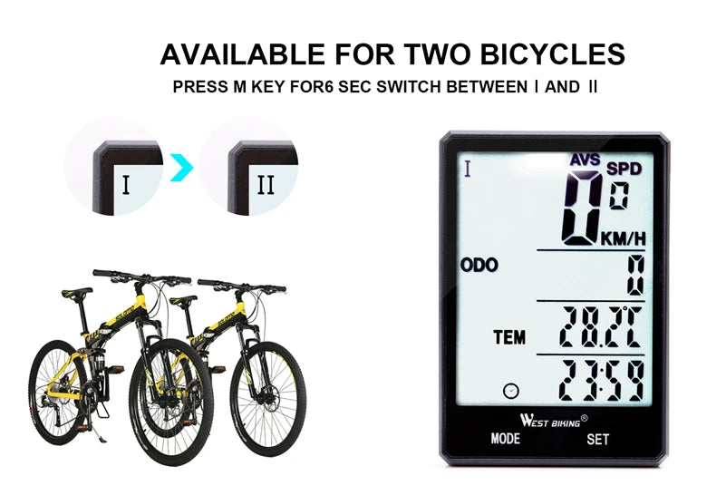 WEST BIKING Bike Compuer Stopwatch IPX6 Waterproof 2.8In Cycling Speedometer Wireless Multifuction 2 Backlight Modes Odometer