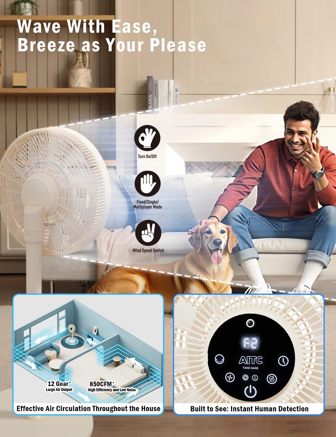 Innovative Electric Smart Fans Mechanical Outdoor Household RV Hotel Car Use Rechargeable Battery Powered Remote Air Cooling