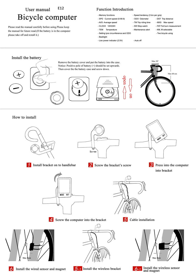 WEST BIKING Bike Compuer Stopwatch IPX6 Waterproof 2.8In Cycling Speedometer Wireless Multifuction 2 Backlight Modes Odometer