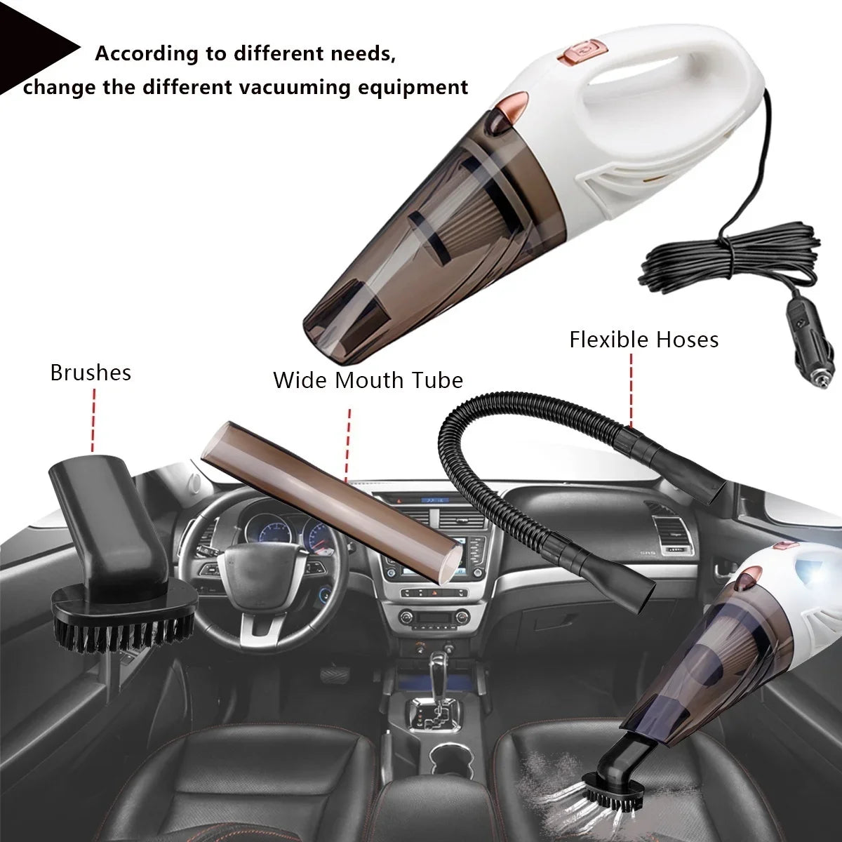 12V Portable Car Vacuum Cleaner Handheld Wet Dry Powerful Suction Auto Cleaning Cordless Rechargeable for Vehicle Detailing