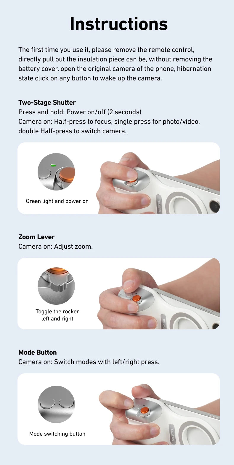 TELESIN Phone Camera Shoot Hand Grip Magnetic Smart Phone Holder Shooting Aid Remote Control Handle