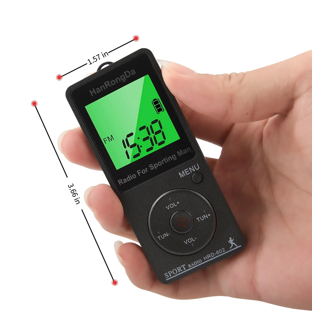 Portable  AM FM Mini Radio LED Display with Pedometer Headphones Digital Tuning Sports Radio for Running Walking Pocket Radio