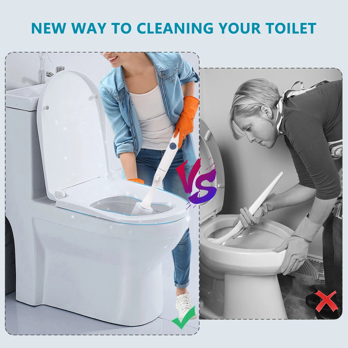 Household cleaning electric toilet brush and supporting set, including 5 disposable refill heads, suitable for bathroom use