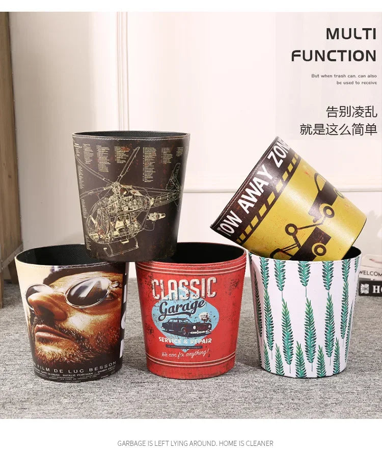 European Leather Trash Can Household Large British Style Storage Bucket Lidless Waste Paper Basket Household Items