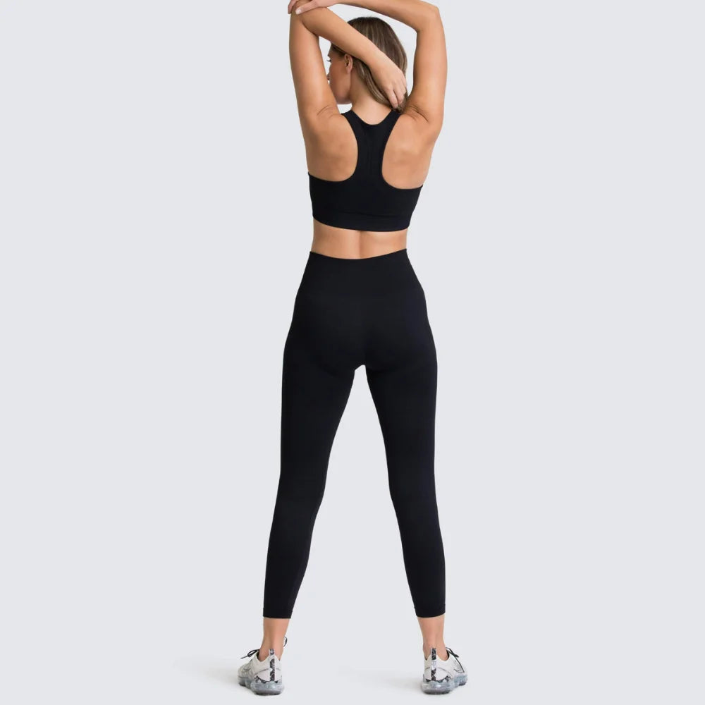 Women's Seamless Yoga Set Fitness Crop Top & Tummy Control High Waist Leggings with Built-in Bra Workout