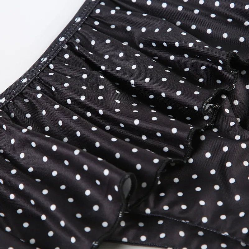 2025 Summer Vacation Beach 2 Piece Set Women Sexy Polka Dots Print Lace Up Halter Bra + Ruffles Micro Mini Skirts Swimsuit