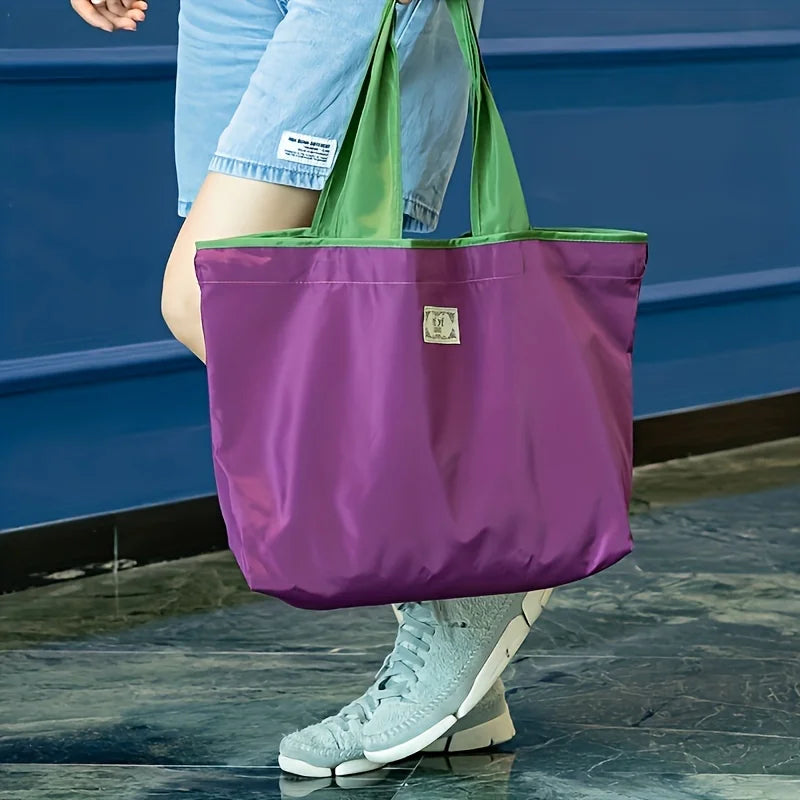 1-Pack Reusable Shopping Bag, Large Capacity Foldable Drawstring Eco-friendly Storage Bag, Casual Shopping Shoulder Bag
