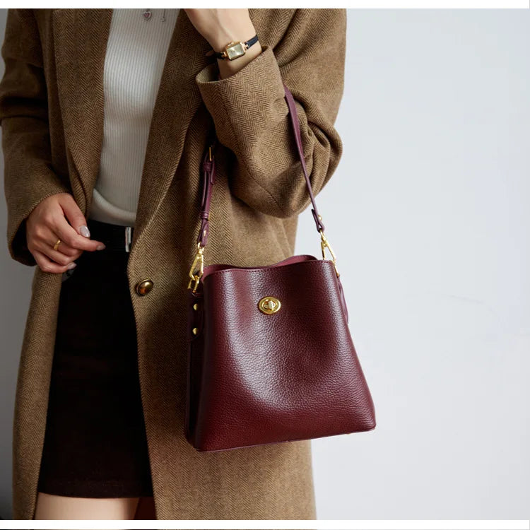 Fashion PU leather Women Handbags Large Capacity Fashion female Bucket Shoulder Bag Elegance ladies messenger bag burgundy totes
