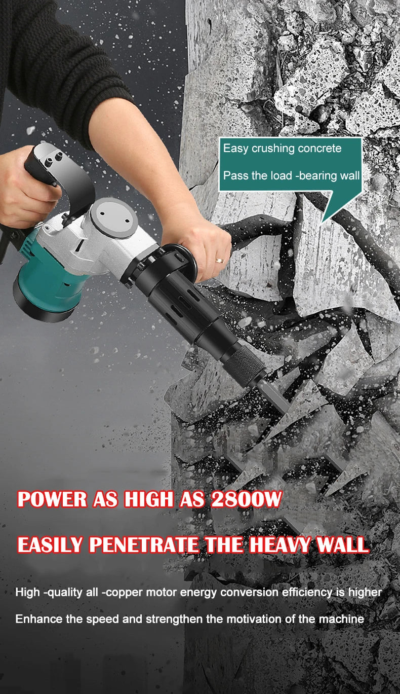 Heavy Duty Electric Hammer, Single Use Light, Electric Pick Wall Demolition, Water Electricity Installation, Concrete Grooving,
