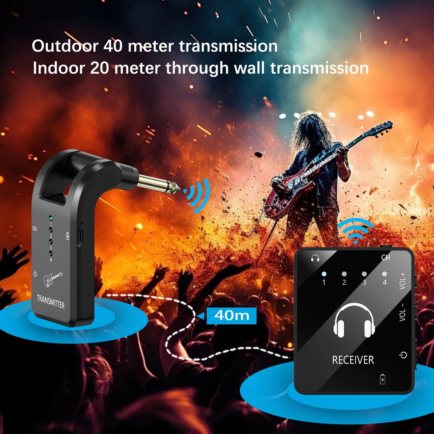 Wireless In Ear Monitoring System, 2.4GHz Wireless IEM System with Transmitter and Lavalier Receiver, for Band Rehearsal
