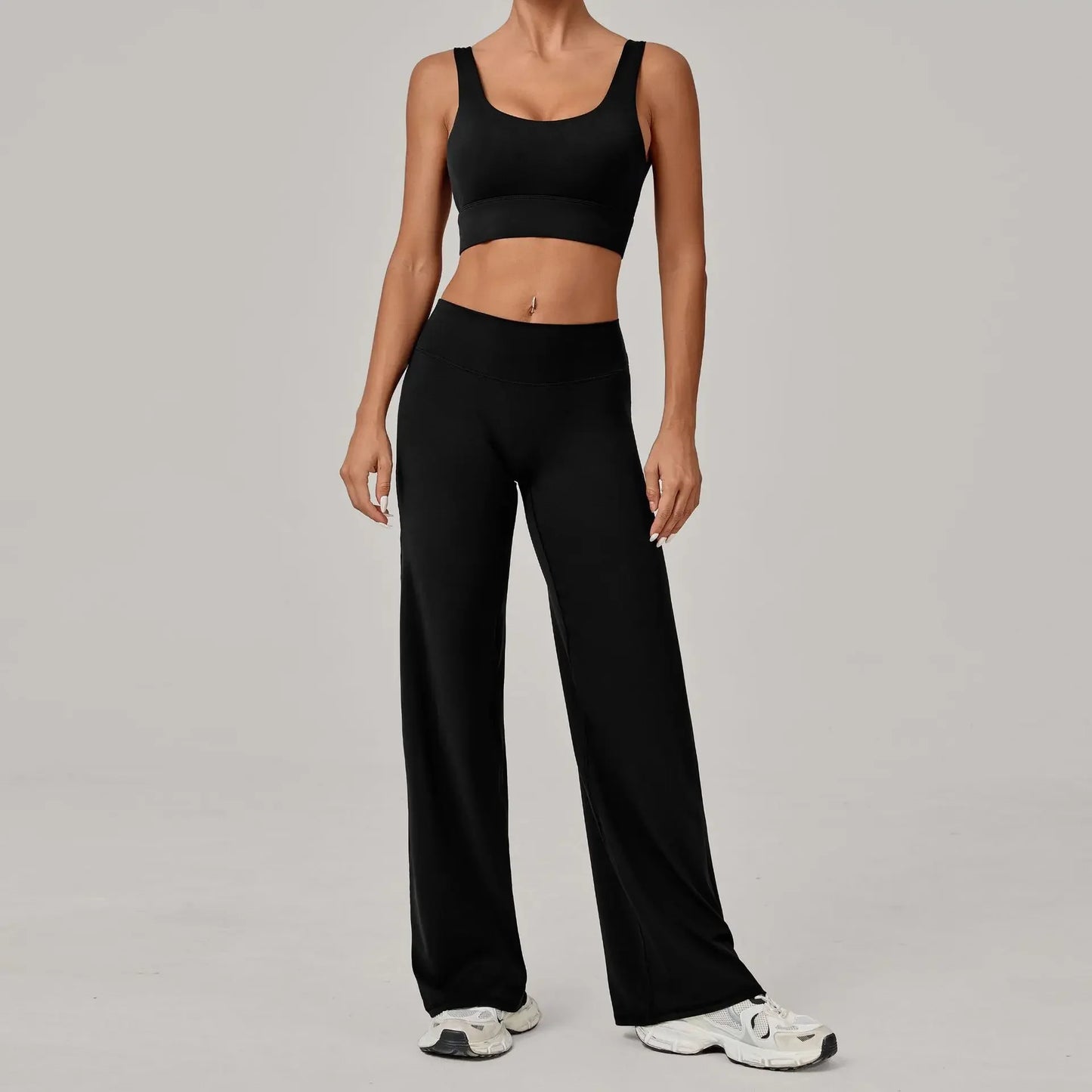 New Women Yoga Set Double Strap Bra Straight Leg Pants Quick Dry Gym Fitness Workout Clothes Outdoor Running Sports Set