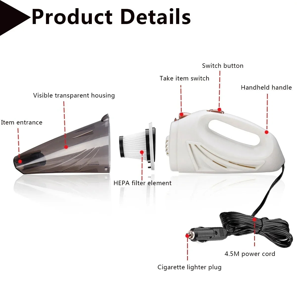 12V Portable Car Vacuum Cleaner Handheld Wet Dry Powerful Suction Auto Cleaning Cordless Rechargeable for Vehicle Detailing