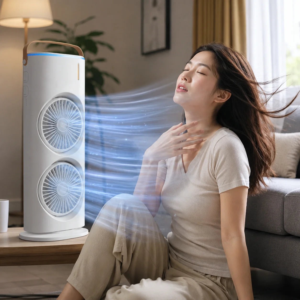 Household 3 In 1 Air Conditioner Dual-Head Portable Humidifier Adjustable Wind Speed Desktop Cooling Fan Air Cooler Bedroom