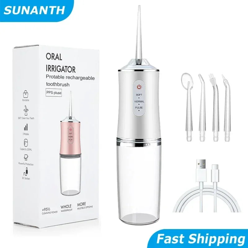 Cordless Water Flosser, Professional Portable Rechargeable Oral Irrigator IPX7 Waterproof with 3 Modes Teeth Cleaning Tool