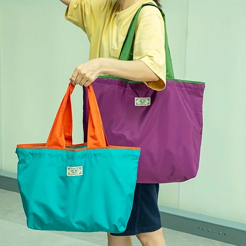 1-Pack Reusable Shopping Bag, Large Capacity Foldable Drawstring Eco-friendly Storage Bag, Casual Shopping Shoulder Bag