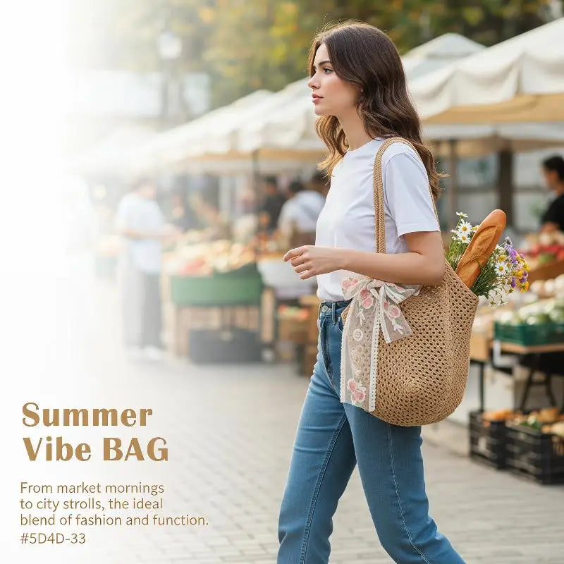 Woven Large Capacity Women's Shoulder Bag Handmade Perfect for Beach Adventures and Daily Essentials