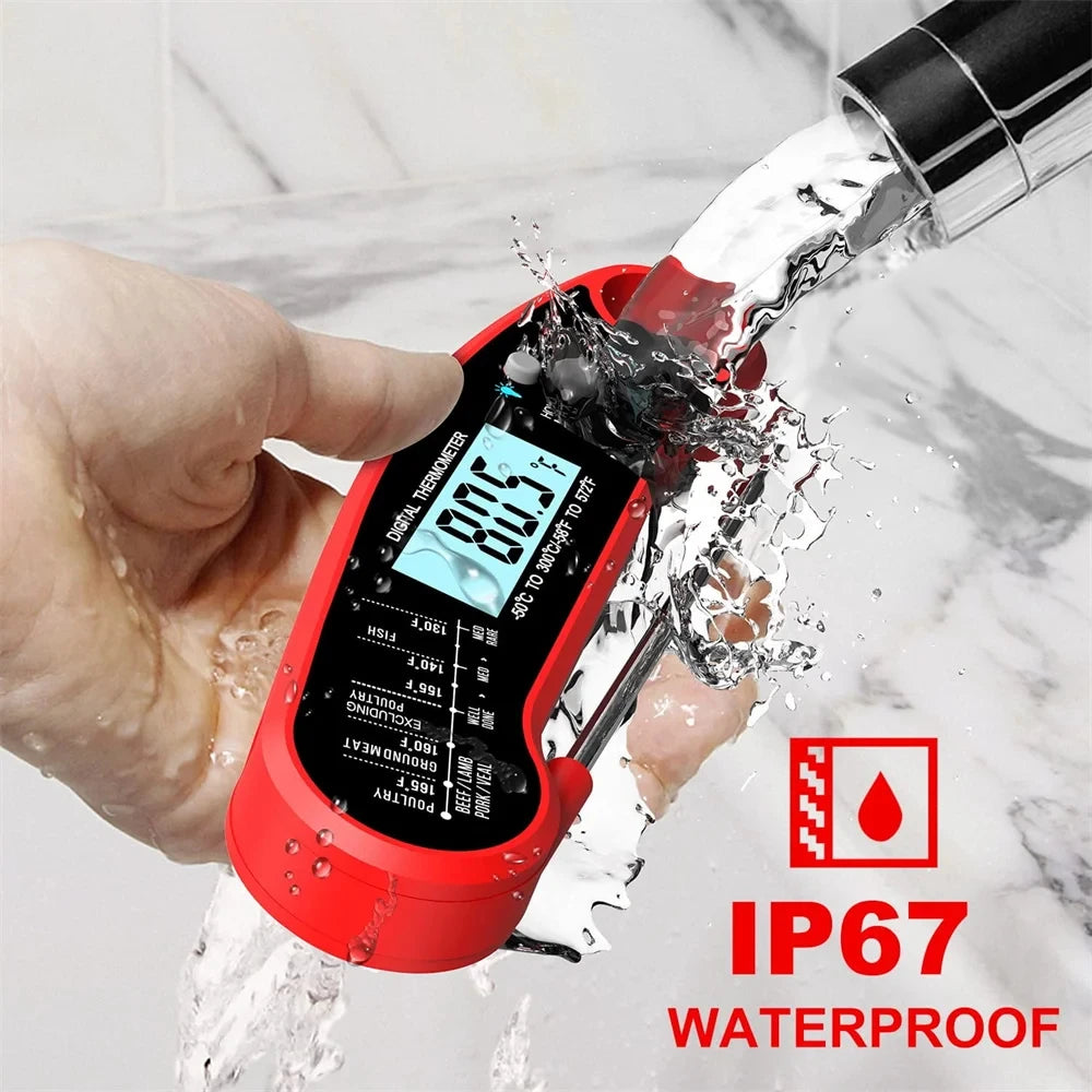 Multifuction Digital Thermometer with Foldable Probe for Cooking Food and Meat Waterproof & Instant Read for Kitchen Baking BBQ、