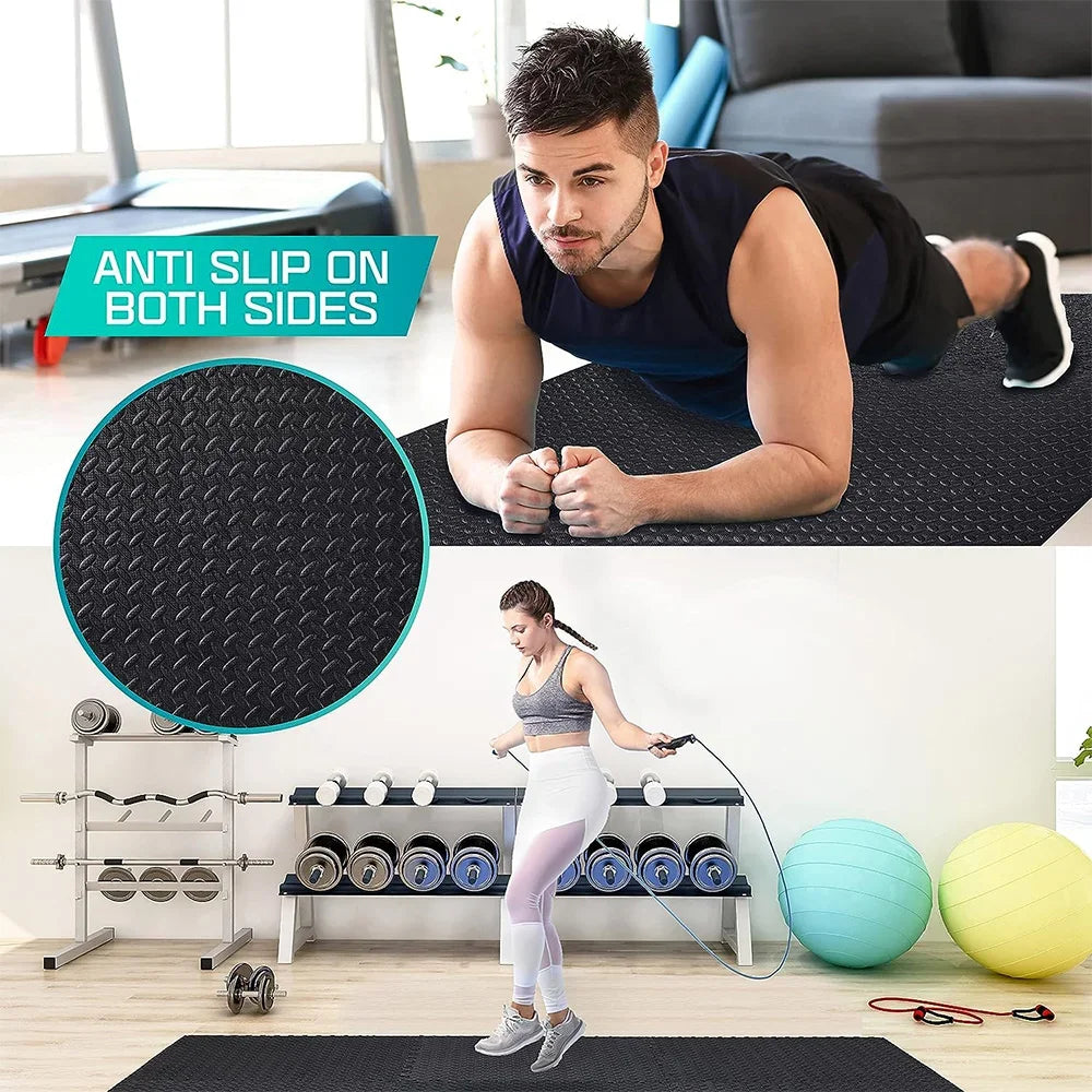 Gym Floor Mat for Home Workout Anti-Slip Rubber Exercise Mat with Interlocking Design, Durable Fitness Rug Weightlifting & Yoga