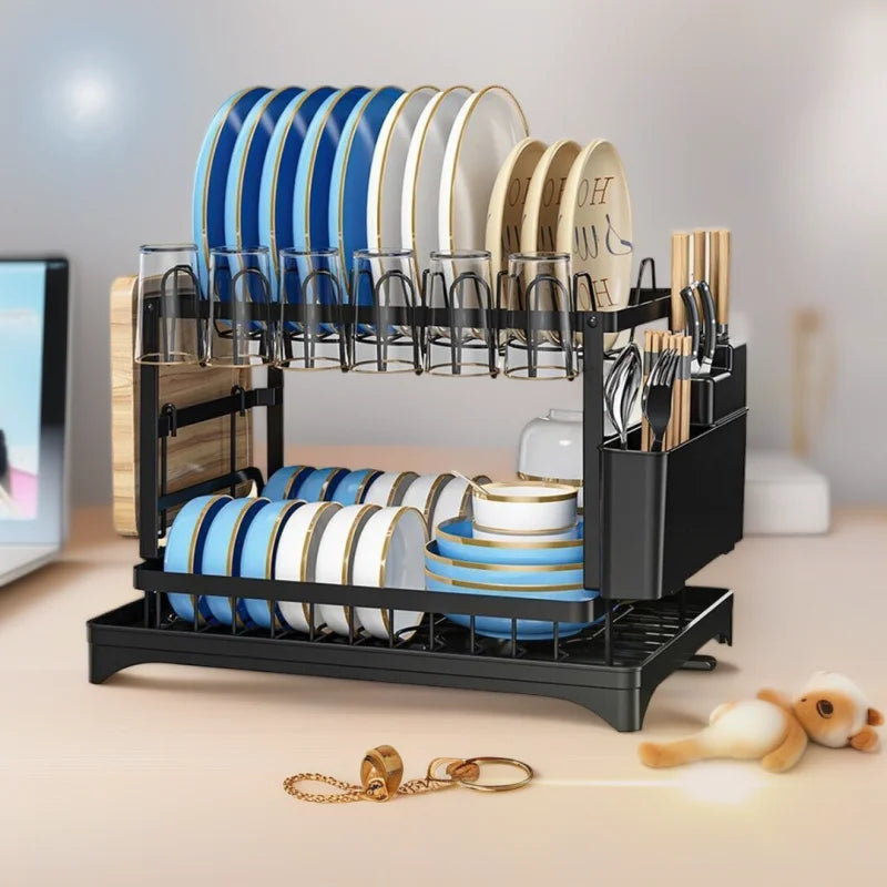 Kitchen bowl rack, drain rack，1pc Double-layer Tableware Drain Rack, Chopsticks Water Cup Cutting Board Kitchen Storage Rack, La