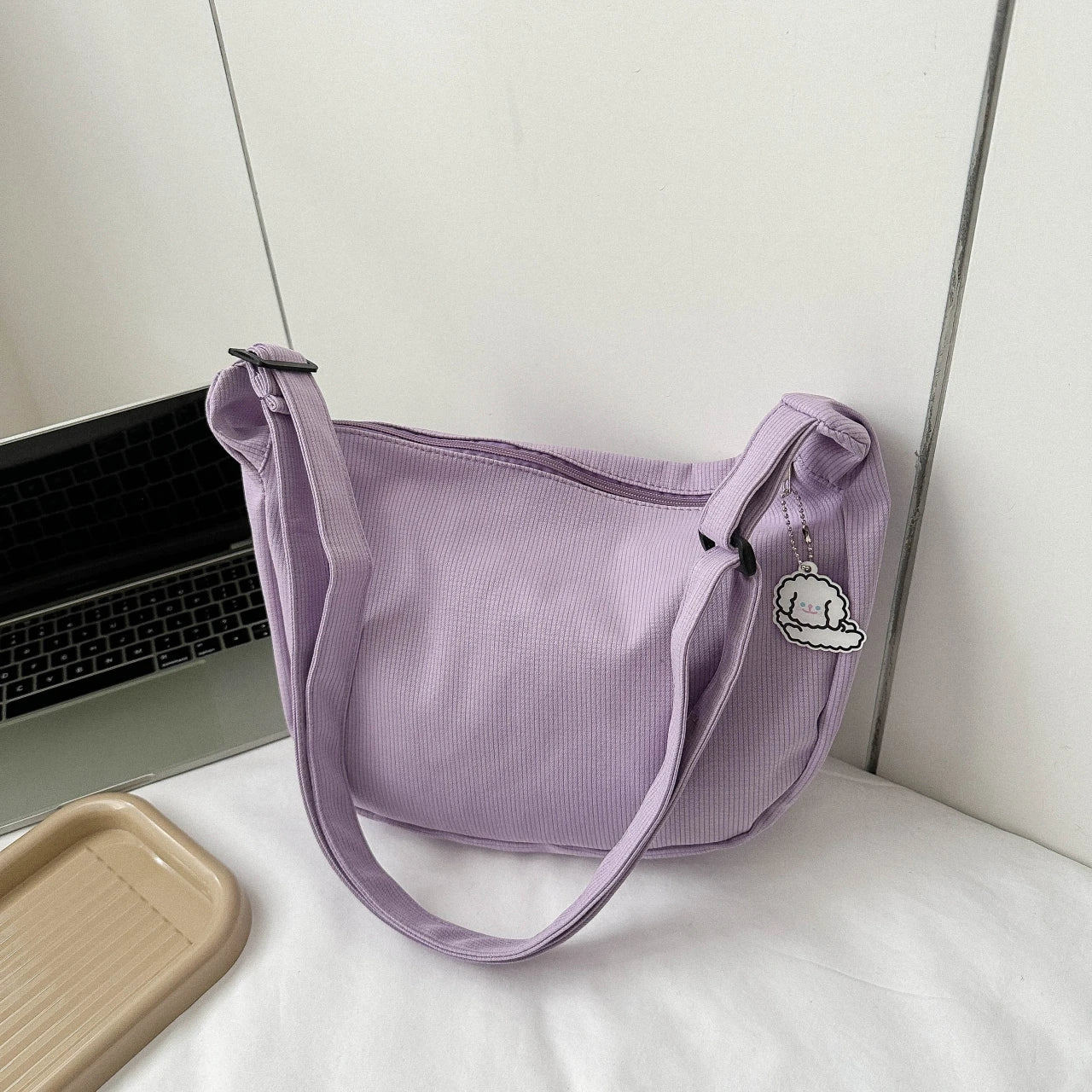 Minimalist Crossbody Bag with Puppy Pendant - Spacious & Stylish Scratch-Resistant Nylon Shoulder Bag  for Daily Essentials