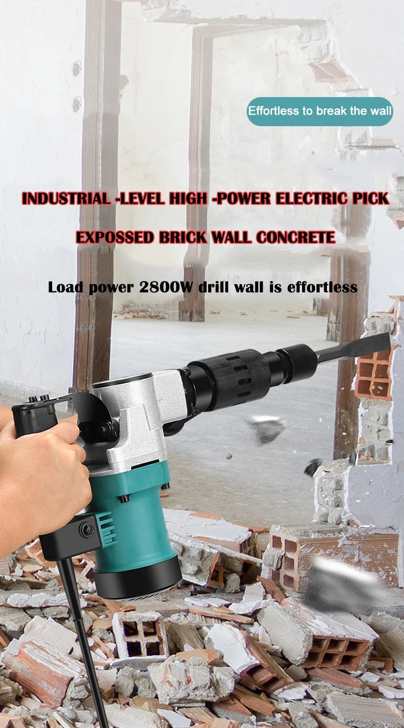 Heavy Duty Electric Hammer, Single Use Light, Electric Pick Wall Demolition, Water Electricity Installation, Concrete Grooving,