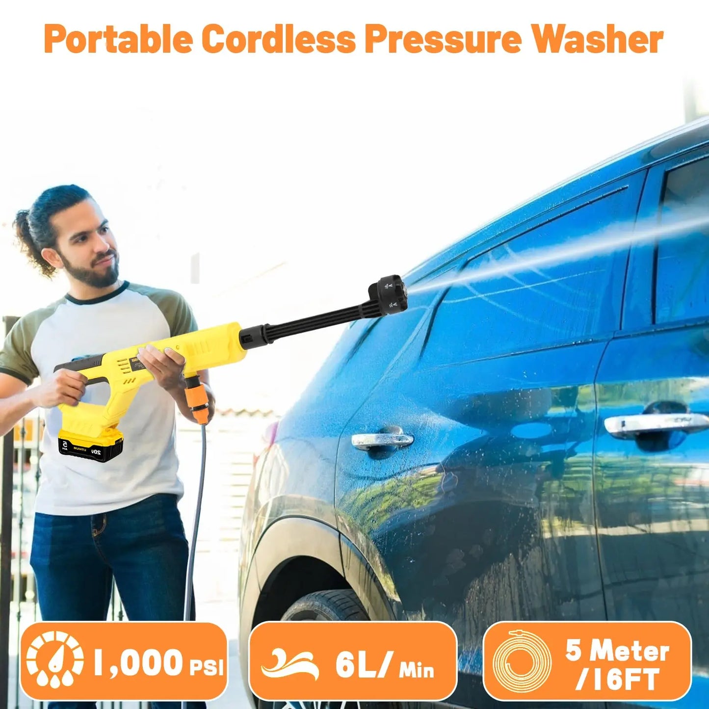 Cordless Garden Irrigation Cleaning Tool Compatible with Dewalt 20V Battery 6 IN 1 High Pressure Car Washer Gun