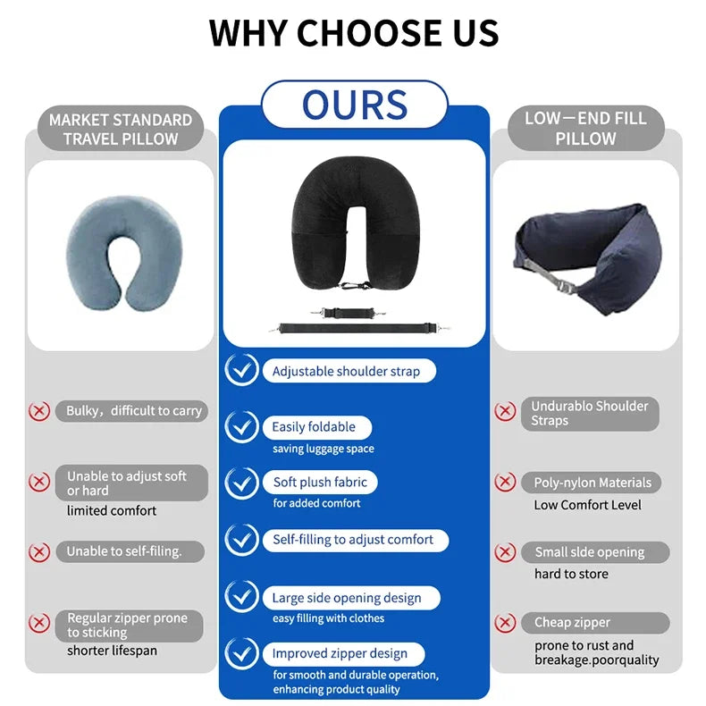 U-Shaped Travel Pillow, Refillable with Clothes And Daily Essentials, Essentials Car And Plane Trips,Travel Essentials