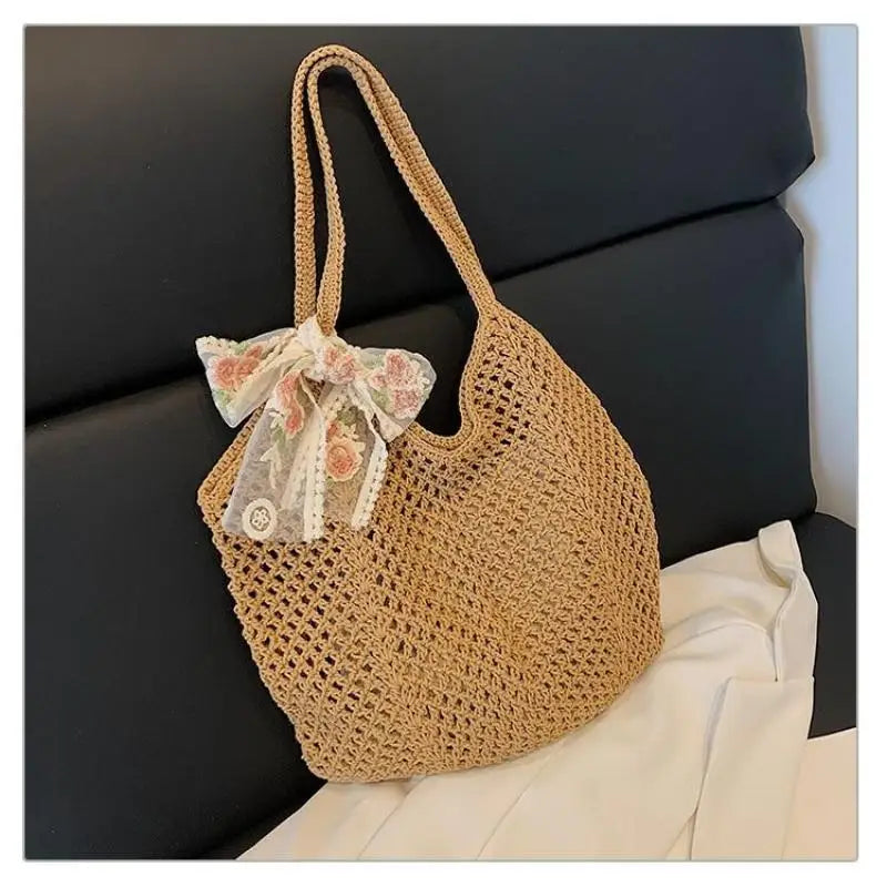 Woven Large Capacity Women's Shoulder Bag Handmade Perfect for Beach Adventures and Daily Essentials