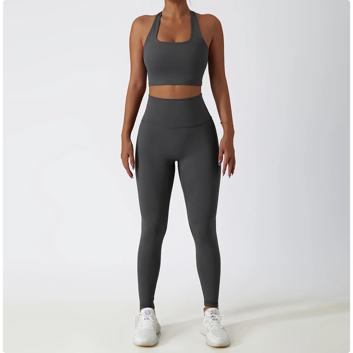 2 PCS Sportswear Women Yoga Set Gym Clothes Athletic Wear Yoga Suits Fitness Set Tracksuits Sports Bra Long Sleeve Gym Leggings
