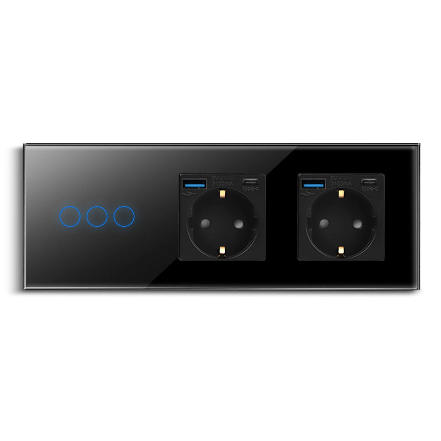 Bingoelec Black Sockets And Switches With Crystal Glass Panel Home Improvement