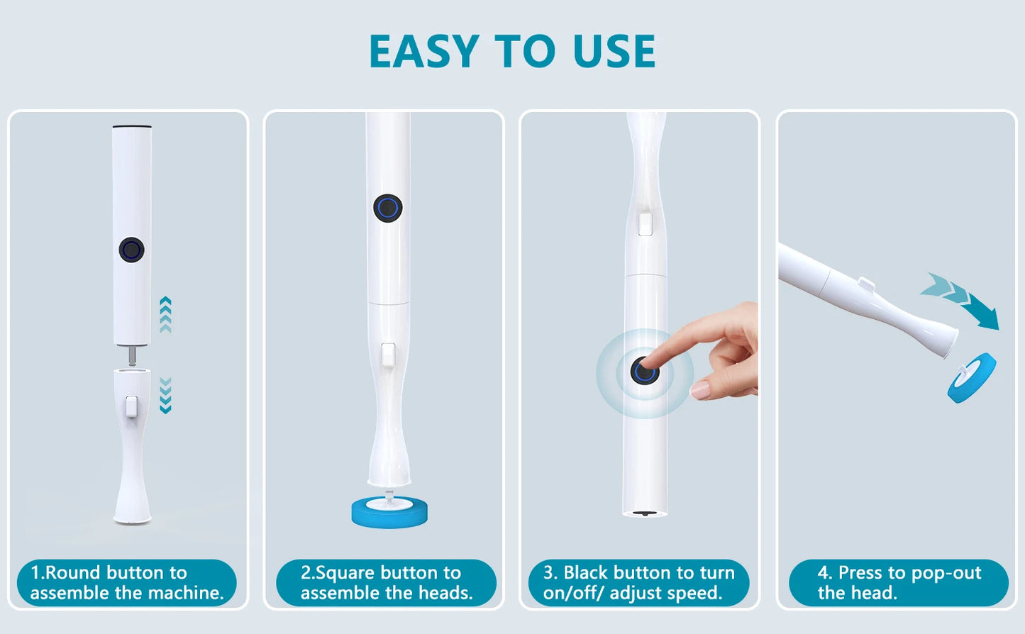 Household cleaning electric toilet brush and supporting set, including 5 disposable refill heads, suitable for bathroom use