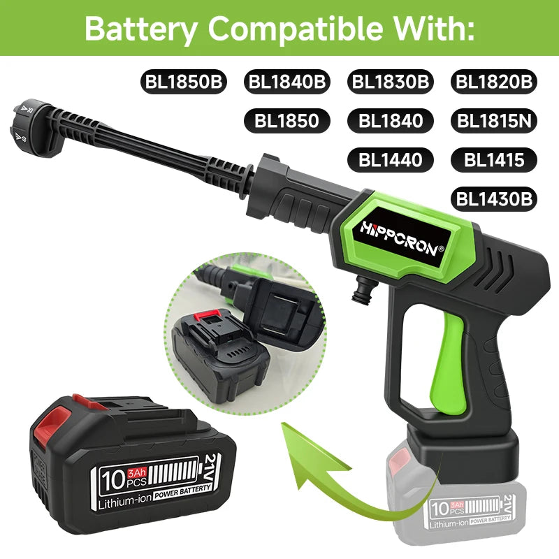 Hippcron Cordless Pressure Washer 1450PSI Portable Power Cleaning 6-in-1 Adjustable Nozzle All-in-One for Car Home Garden