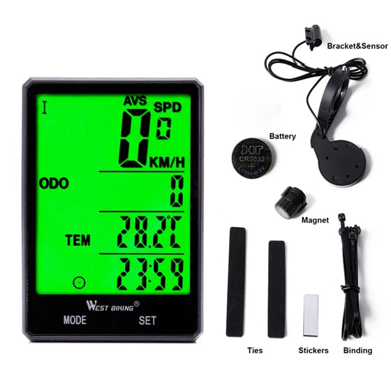 WEST BIKING Bike Compuer Stopwatch IPX6 Waterproof 2.8In Cycling Speedometer Wireless Multifuction 2 Backlight Modes Odometer